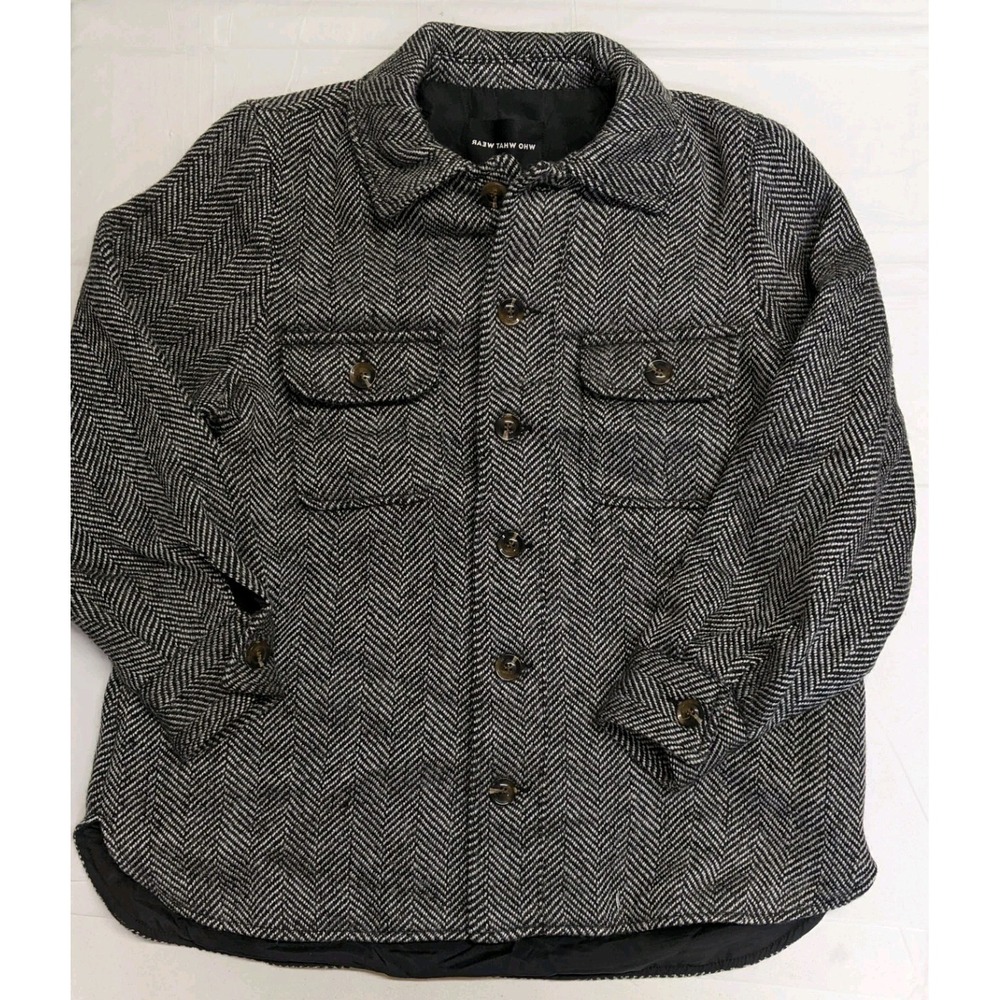 Who What Wear Jacket Coat Size M Chevron Wool Blend Tweed